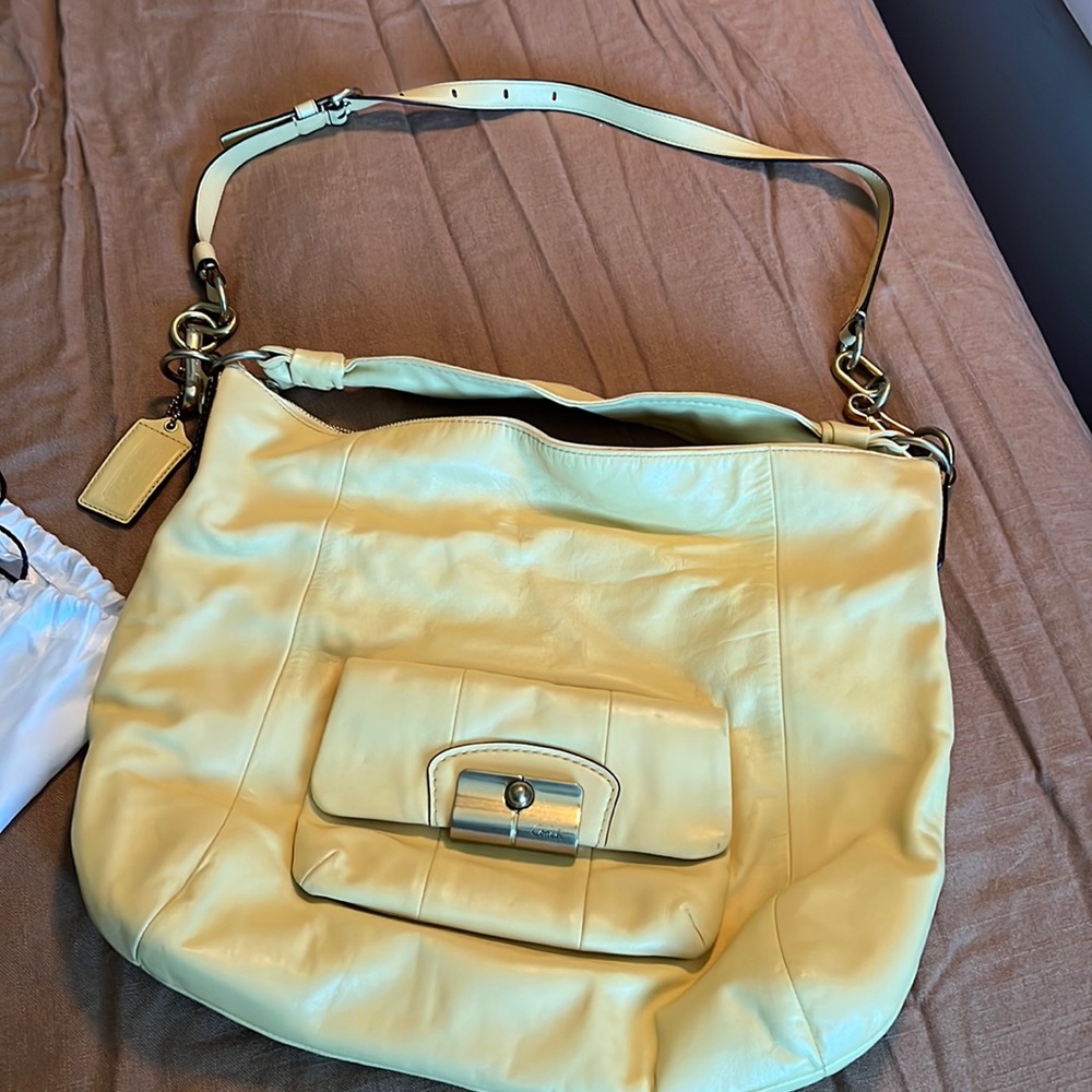 Coach yellow leather convertible hobo bag